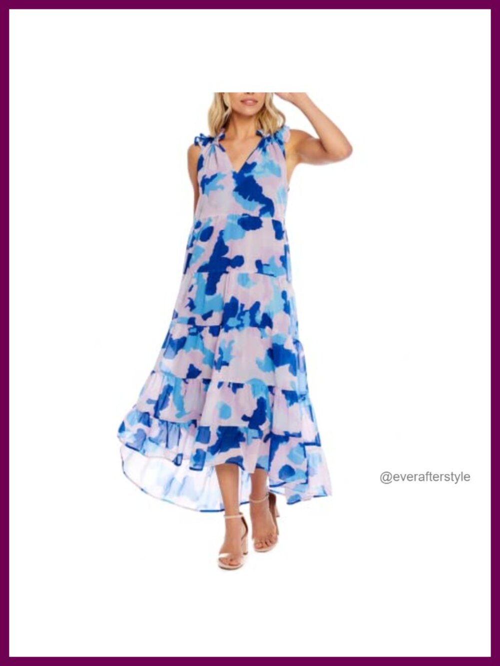 Sleeveless Maxi Dress Polyester Chiffon Ruffle Neckline Casual